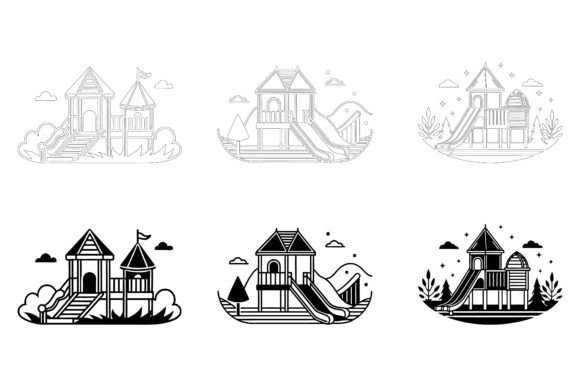 The Halloween Spooky House Silhouette Illustration Set